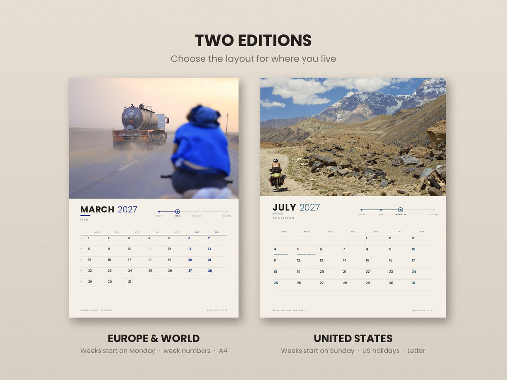 2027 Wall Calendar, Cycling The World | Bicycle Travel Photography
