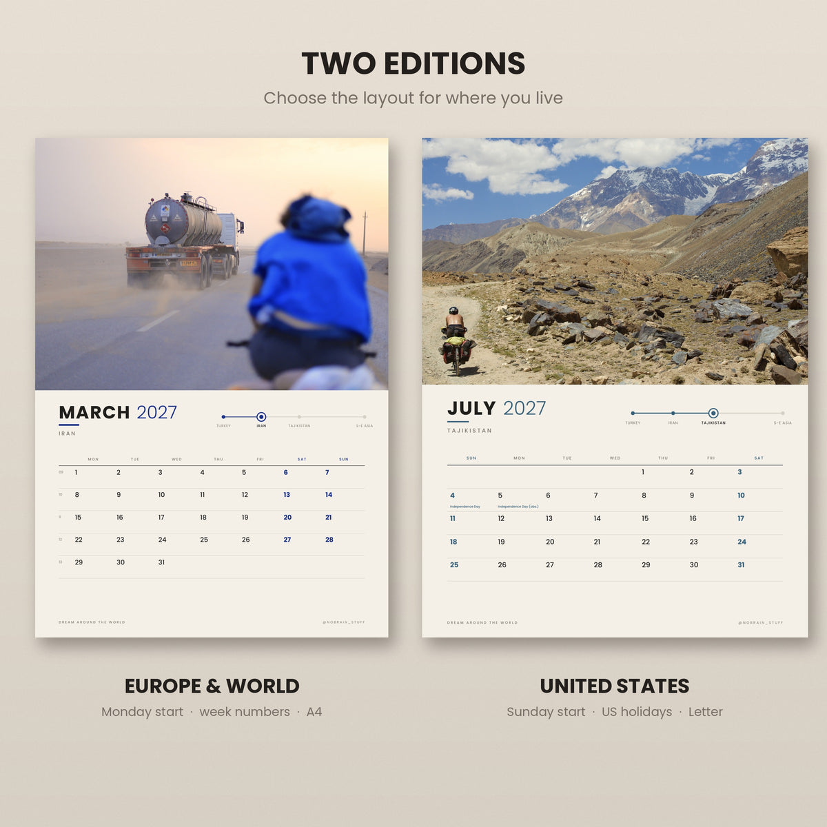 2027 Wall Calendar, Cycling The World | Bicycle Travel Photography